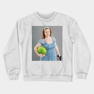 The art of Stock-like photos 1 - Lady protecting watermelon Crewneck Sweatshirt